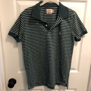 Brooks Brothers Red Fleece polo shirt. Sz M. Green with yellow stripes.